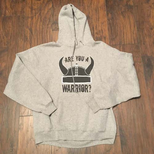 Warrior Dash "are you a Warrior" Race Gray Hooded Sweatshirt Size Large