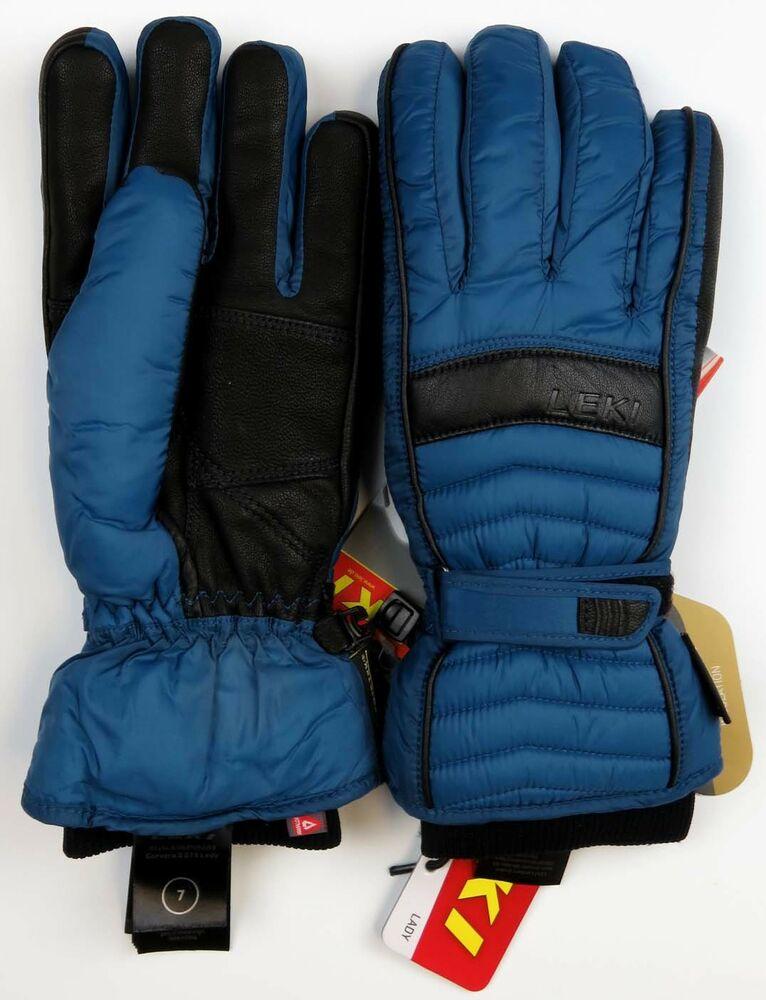 NEW $120 Leki Womens Corvara Goatskin Leather Trigger S Goretex Ski Gloves Blue 