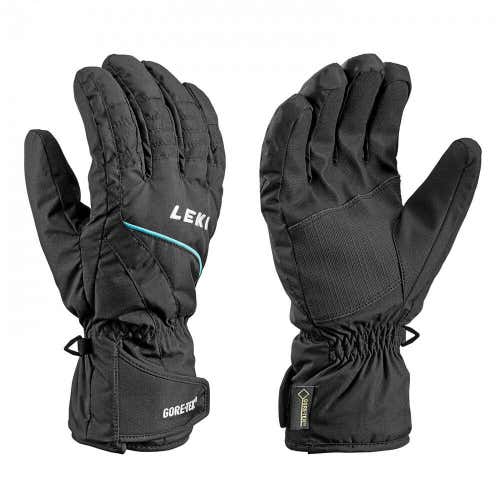 $80 Leki Womens Alpe Insulated Goretex Waterproof Ski Gloves Black Blue Ladies