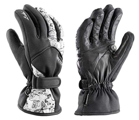 $110 Leki Womens Butterfly Goatskin Leather Trigger Goretex Ski Gloves Ladies