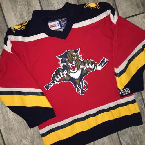 Vintage NHL CCM Florida Panthers Jersey Youth Sz. S/M Small Screenprint EUC