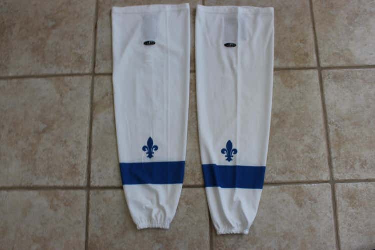 NEW Quebec Nordiques Style (AWAY/WHITE) Senior Hockey socks w/Fleur de lis logo