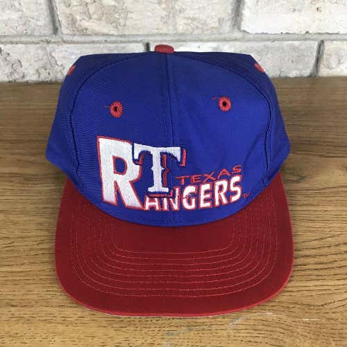 Vintage 90s Logo 7 Texas Rangers Snapback Hat Plain Logo Red Blue Script Splash