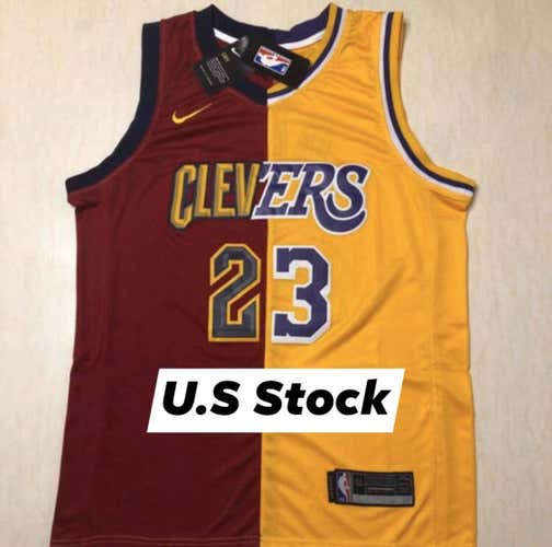 NWT Men’s CLEVERS Cleveland + cavaliers James 23 Split NBA Fully Stitched Jersey