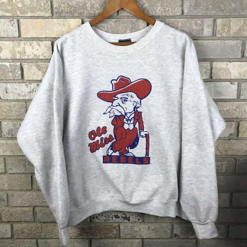 Vintage 90s Ole Miss Rebels Jansport Sweatshirt Heather Gray Fits Mens XL USA OG