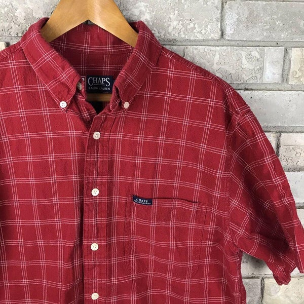Matroos beneden Feest Chaps Ralph Lauren Mens Medium Plaid Red Button Up Collar Shirt Pocket Vtg  90s | SidelineSwap