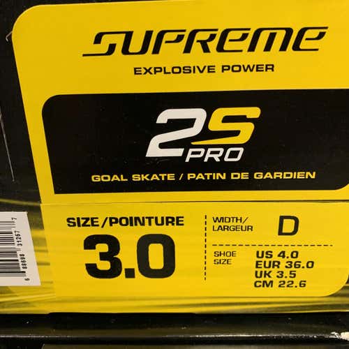 New Supreme 2s Pro Hockey Goalie Skates Junior Size 3