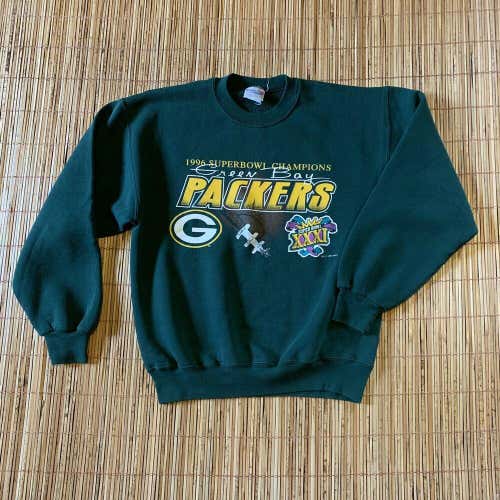 VTG 1997 NFL Super Bowl XXXI 31 Sweater Packers Patriots Green Bay NFL M 90s