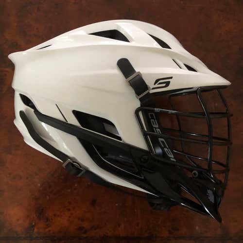 NWOT CASCADE S Helmet Adult. Never Used. White Shell, Black Mask, Jaw, Chin & Strap.