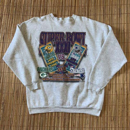 Vintage 1997 Superbowl 31 XXXI Packers Patriots Crewneck Sweater Shirt Rare L