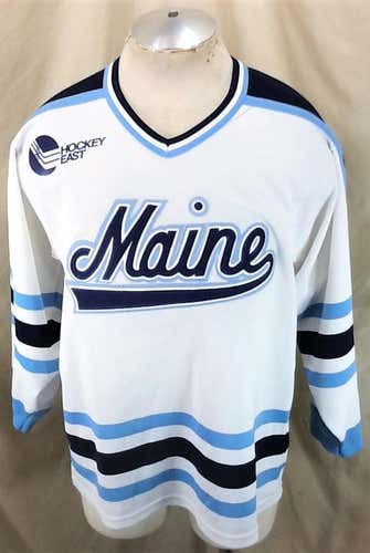 Vintage 90's CCM Maine Black Bears Hockey (Med) Retro Hockey East Knit White Jersey