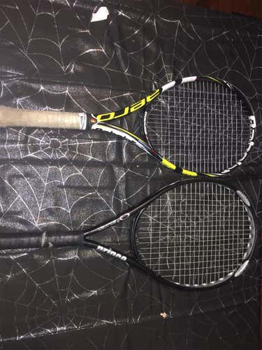Lot Of 2 Unstrung Tennis Racquets Babolat Aeropro Drive And Wilson 03 Silver 4 3/8