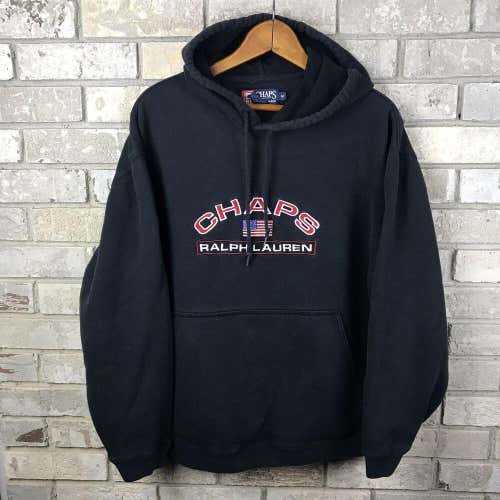 Vintage Chaps Ralph Lauren Mens Medium Hoodie Spellout Bold USA Pullover Rare OG