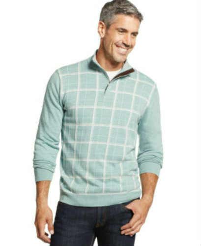 Tasso Elba Refined Grid Quarter-Zip Sweater~NWT~Large~L~Seaglass HTR~Sale