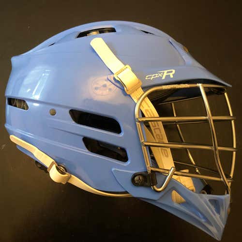 Used Cascade CPX-R Helmet. Hopkins blue Shell. Chrome Mask. White Chin Strap