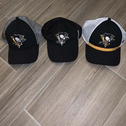 [PRO STOCK] 3 Hat Bundle Of NHL Pittsburgh Penguins Locker Room Hats (Description For More Info)
