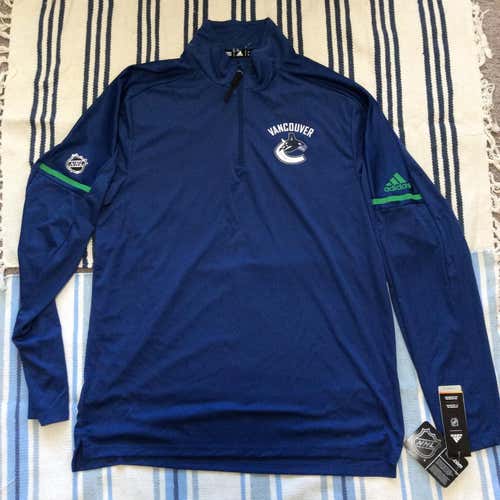 New Vancouver Canucks adidas NHL Authentic Pro 1/4 Zip Pullover Large NWT