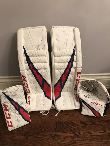 Like New 35+1.5 white/royal/red CCM EFlex 4 Goalie Full Set Regular Senior