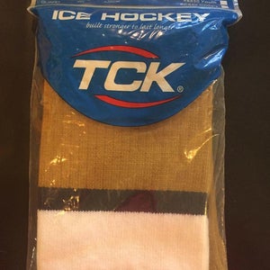 NEW PAIR OF GOLD AND BLUE AND WHITE  SOCKS