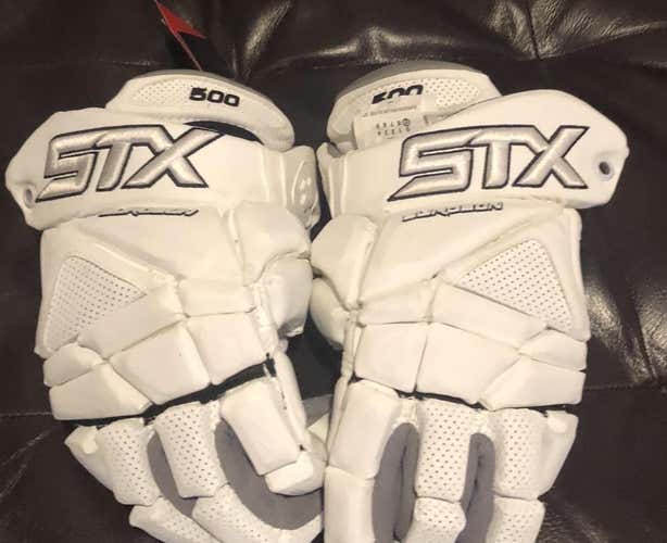 New STX Surgeon 500 Lacrosse Gloves LAX white Medium 12”