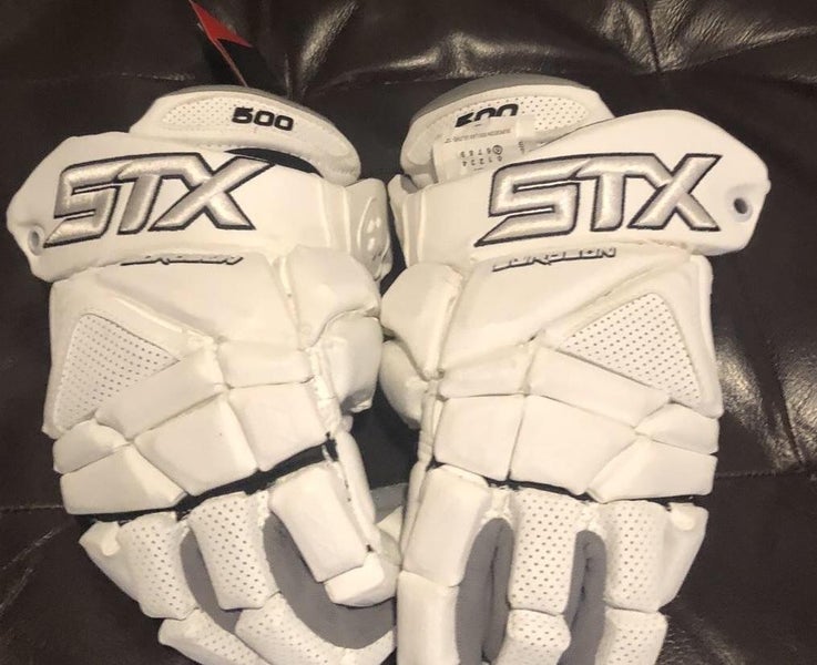New STX Surgeon 500 Lacrosse Gloves LAX white Medium 12”