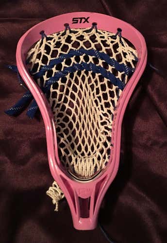STX Proton U Lacrosse Head PINK "OUTOBER" Strung White with Blue Laces