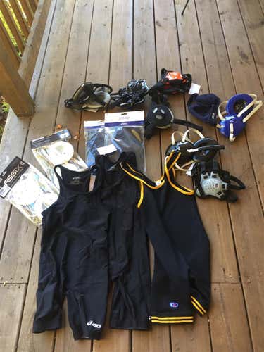 Huge Lot Of Wrestling Headgear Knee Pads And Singlets Asics Brute Adidas