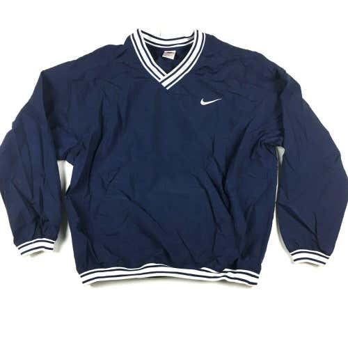 VTG 90s Nike Nylon Pullover V-Neck Windbreaker Blue/White White Tag Sz Large