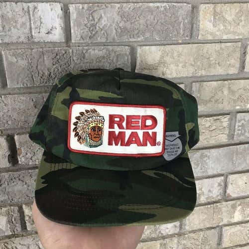 Vtg 80s Red Man Chewing Tobacco Camouflage Trucker Patch Hat USA Redman Rare OG