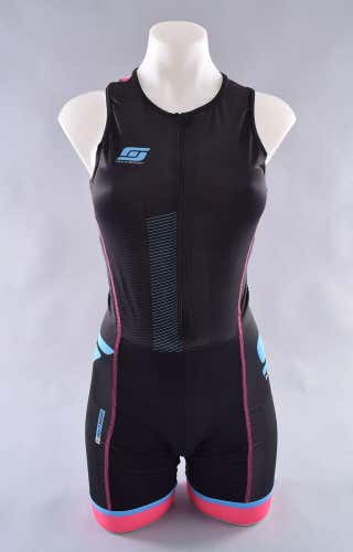 StageOne Pro Tri Suit Women's Medium Black Blue Sleeveless Triathlon