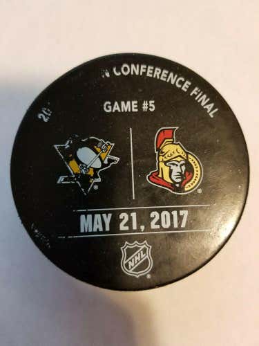 PITTSBURGH PENGUINS 5-21-17 Game 5 Senators Cup Playoffs Warmup Used Hockey Puck