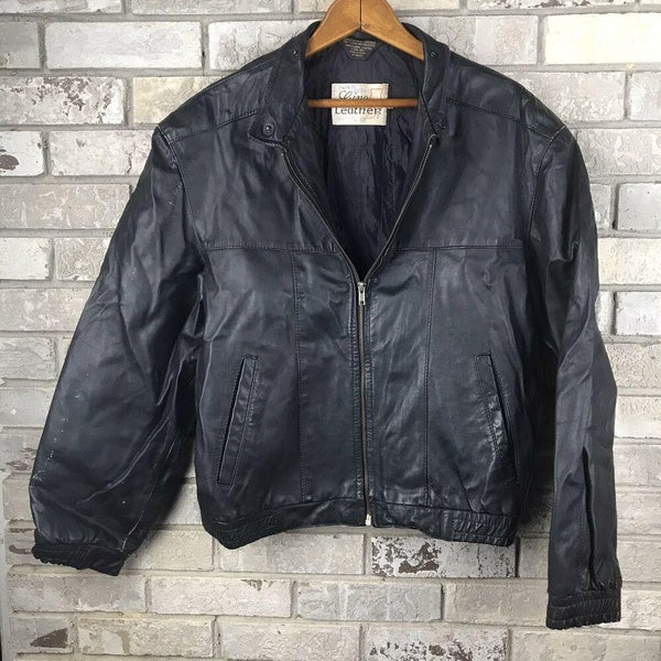 Vintage Gino Leathers Men’s Medium 40 Black Leather Zipper Jacket Euro Moto  Vtg