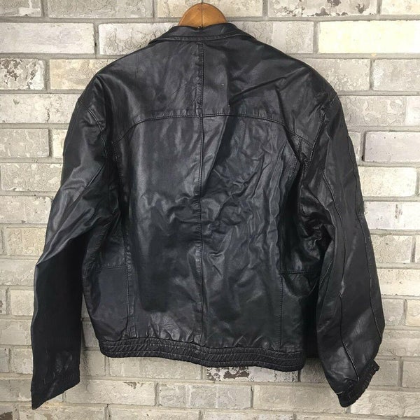 Vintage Gino Leathers Men's Medium 40 Black Leather Zipper Jacket