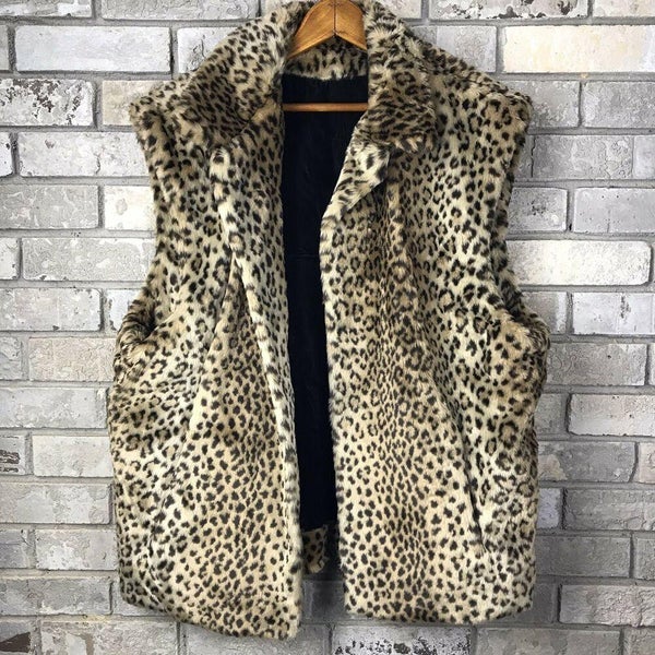 VTG Cheetah Leopard Faux Fur Vest Womens Large Nice Quality Warm