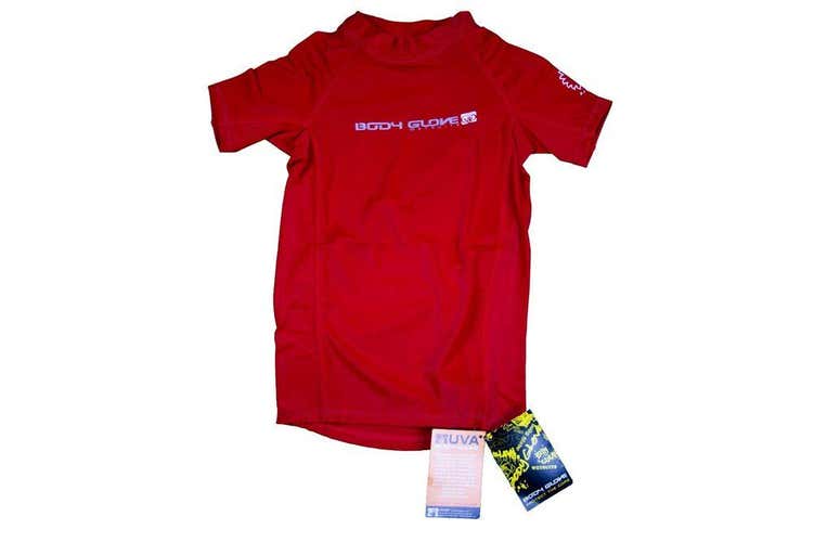 NEW Body Glove Fitted Rashguard Jr Short Sleeve Shirt Red Childrens Dive No Trades