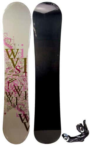NEW  Womens Swivel Pink Logoz Snowboard + Bindings Combo 140CM Camber Ride No Trades
