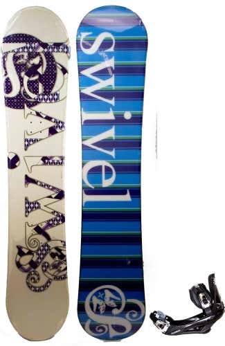 Womens Swivel Purple Paisley Snowboard + Bindings Combo 140CM Camber Ride No Trades