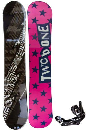 Mens 2B1 White Lightning Camber Snowboard 154CM + Stealth Bindings Combo No Trades