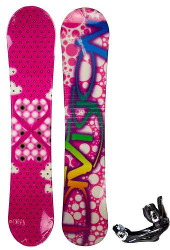 Womens Division Bubbles Snowboard + Bindings Size 140CM Camber Ladies Ride No Trades