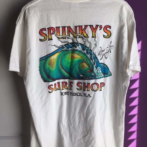 Spunky’s Surf Shop Fort Pierce Sz Large Double Sided Water Graphics Shirt Adult