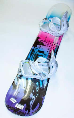 Womens RARE Joyride City Neon Snowboard & White Avalanche Bindings 150CM No Trades