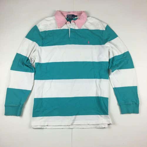 VTG Polo Long Sleeve Ruby Shirt Pink/Teal/White Horizontal Stripe Button Up XXL