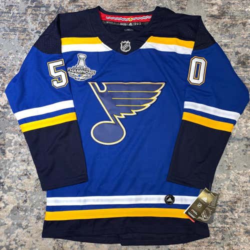 JORDAN BINNINGTON #50 St. Louis Blues Stanley Cup Champs Patch Replica Jersey BRAND NEW WITH TAGS!