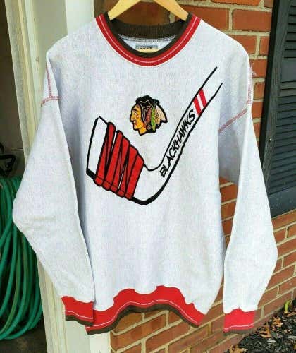 VTG Chicago Blackhawks Crewneck Sweatshirt XL Legends Hockey Stick Logo Stitched