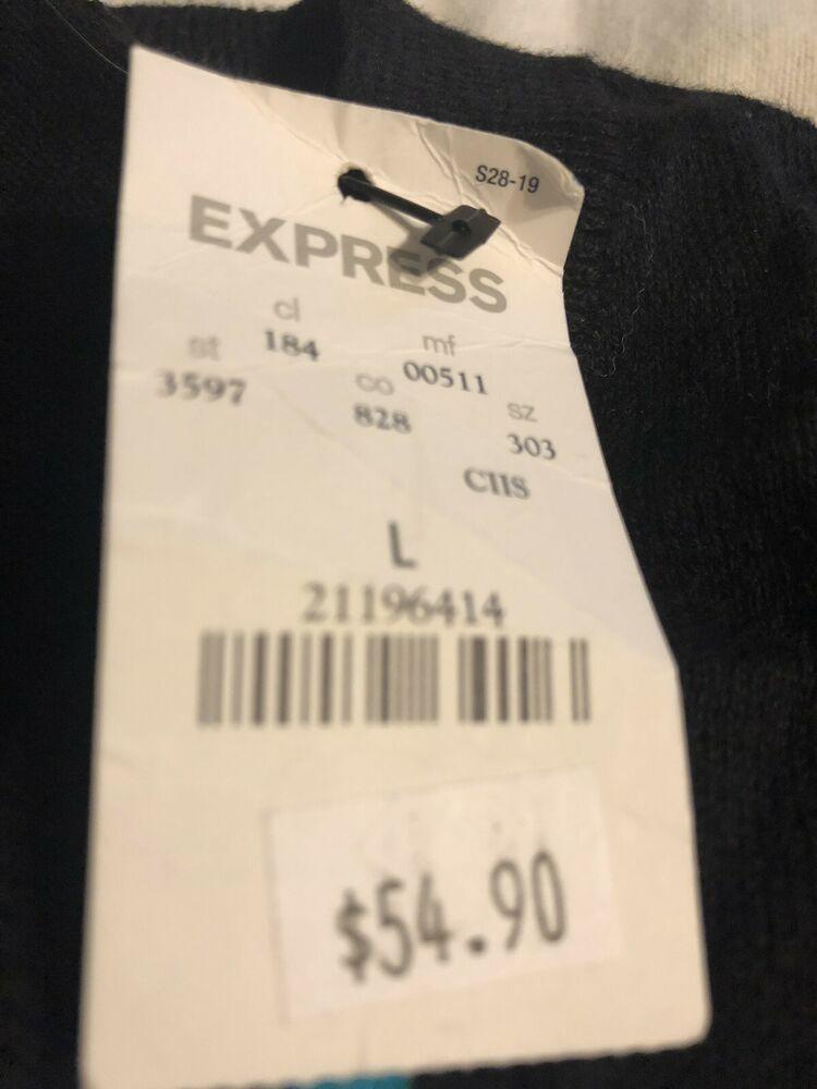 Express Lightweight Sweater Men’s Large Black With Teal New With Tags Adult 