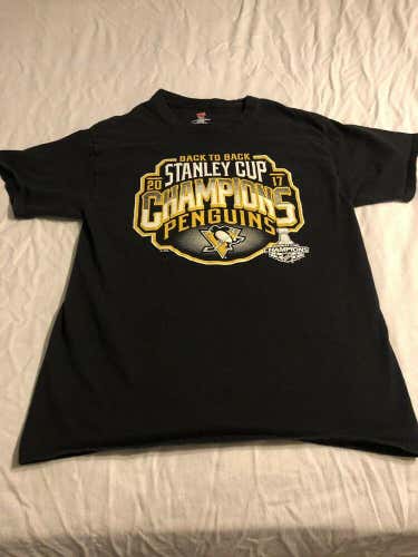 Pittsburgh Penguins Adult Large Shirt Back To Back Stanley Cup Champions NHL