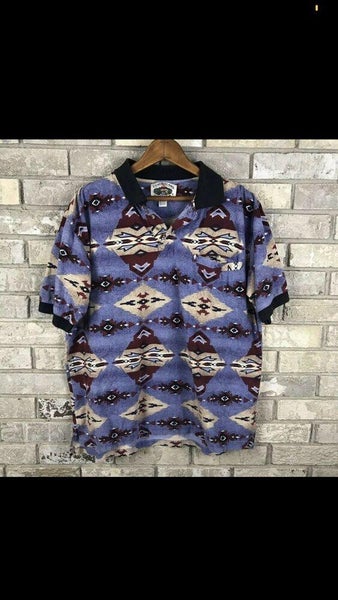 Cumberland Outfitters Aztec Print Mens Medium Polo Cotton Western Cowboy Shirt