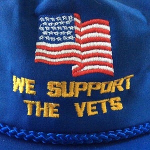Vintage We Support The Vets American Flag Hat Designer Awards Snap Back Box 2