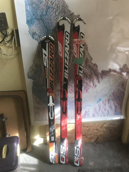 3 Pairs Of Blizzard Race Skis (2 142cm GS / 1 129cm SL) With One Pair Of Marker 10 Bindings