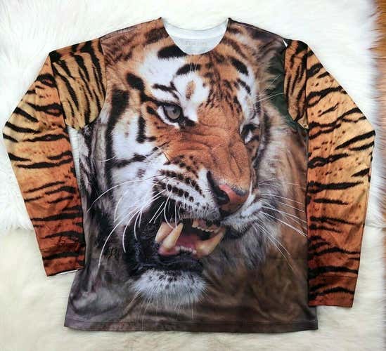 Tiger Print Long Sleeve Poly Sublimated Compression Shirt, Men's Size Large